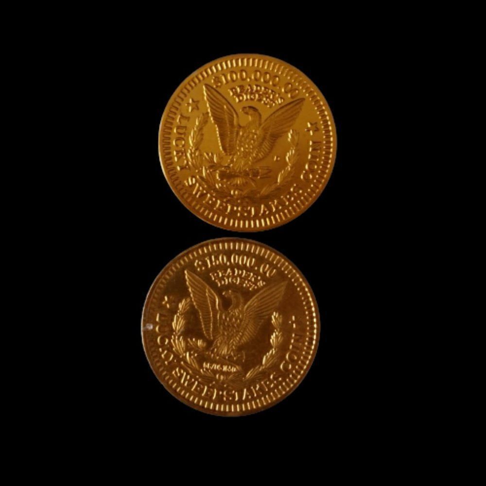 2 Vintage Collectible Readers Digest Lucky Sweepstakes D Coin Tokens 150K 100K